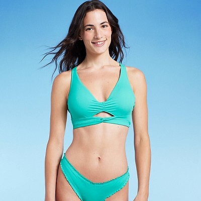 

Женский удлиненный бикини-топ без косточек Twisted Keyhole — Shade - Shore Teal