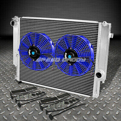 2-РЯДНЫЙ ПОЛНОСТЬЮ АЛЮМИНИЕВЫЙ ГОНОЧНЫЙ РАДИАТОР + 2 СИНИХ ВЕНТИЛЯТОРА ДЛЯ BMW E36 3-SERIES MT 92-99