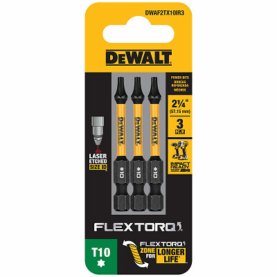 5 PAK DEWALT 2.25In Torx T10 Flextorq 3Pk. FLEXTORQ bits are engineered for d...