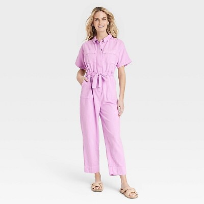 

Женский комбинезон с короткими рукавами и пуговицами спереди - Universal Thread Pink, Розовый