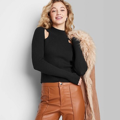 

Жен. Водолазка Приталенный пуловер с вырезами Свитер - Wild Fable Черный