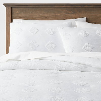 Полный/Queen Tufted Diamond Crinkle Comforter & Sham White - Threshold