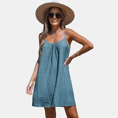 

Женское фактурное платье-майка на бретельках — Cupshe-M-Blue, Not available