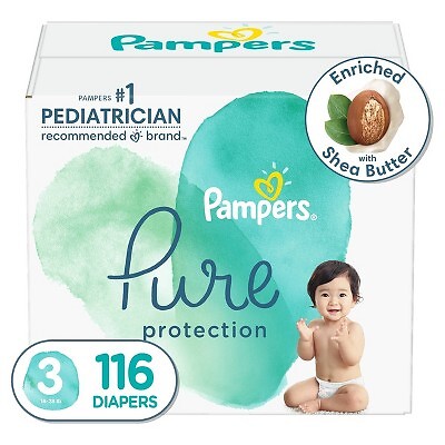 Огромная упаковка подгузников Pampers Pure Protection, размер 3, 116 карат