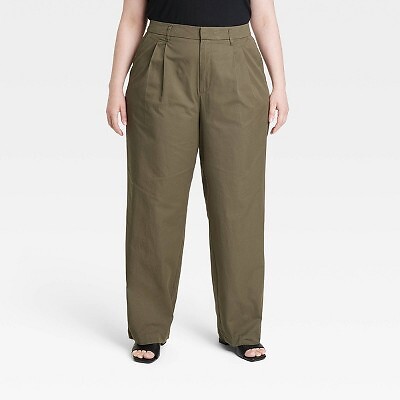 

Женские прямые брюки чинос с высокой посадкой и складками спереди — A New Day Olive