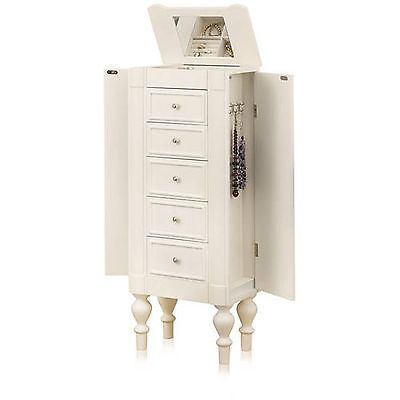 Armoire Jewelry Cabinet Box Storage Chest Stand Necklace Organizer White NEW