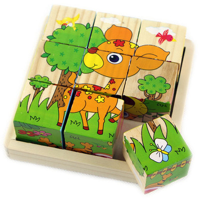 1pc three-dimensional puzzle toy wood six face painting puzzle