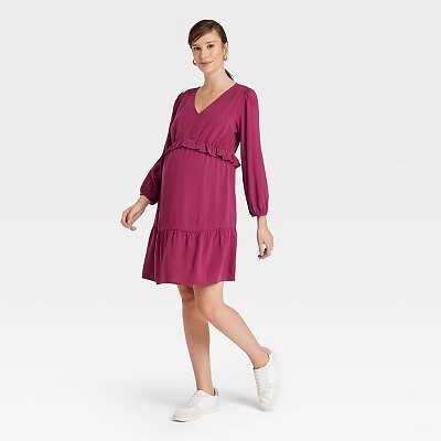 

Тканое платье для беременных с длинными рукавами и оборками на талии - Isabel Maternity by Ingrid -, Розовый