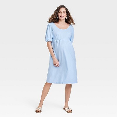 

Пышное льняное платье с короткими рукавами для беременных - Isabel Maternity by Ingrid - Isabel, Синий