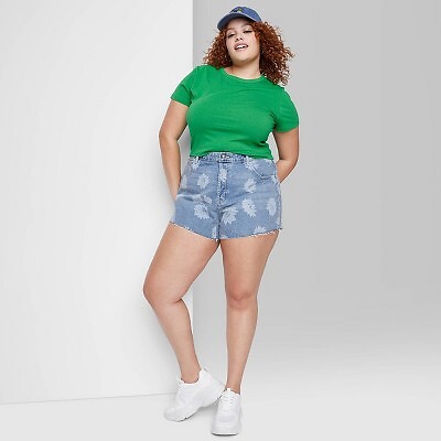 

Женские джинсовые шорты с высокой посадкой и цветочным принтом - Wild Fable Medium Wash