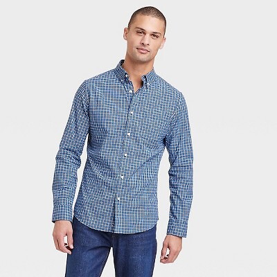 

Мужская рубашка Every Wear с длинным рукавом на пуговицах - Goodfellow - Co Blue, Blue tattersall plaid