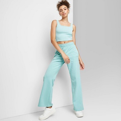 

Женские спортивные штаны из френч терри с высокой посадкой и широкими штанинами — Wild Fable Aqua Blue XS, Not available