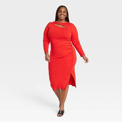 

Женское платье с длинным рукавом и разрезом - Ava - Viv Red XXL, Not available