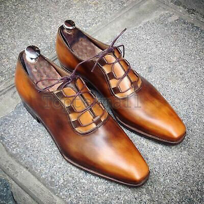 Pre-owned Handmade Men's Leather Tan Color Brogue Lace Up Formal Party Oxfords Shoes-408