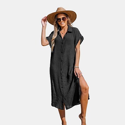 

Женское платье-рубашка на пуговицах — Cupshe-M-Black, Not available