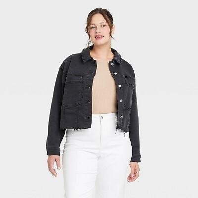

Женская укороченная джинсовая куртка больших размеров — Ava - Viv Black Denim, Черный