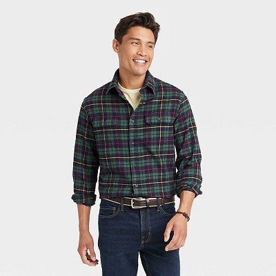 

Мужская фланелевая рубашка средней плотности на пуговицах - Goodfellow - Co Olive Green