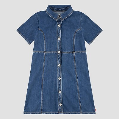 

Платье с короткими рукавами и пуговицами для девочек Levis — синее 6X, Not available