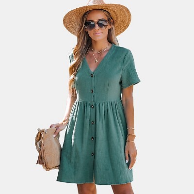 

Женское мини-платье на пуговицах спереди — Cupshe-S-Green, Not available