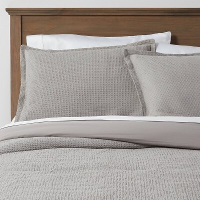 Twin/Twin Extra Long Washed Waffle Weave Comforter and Sham Set Dark Gray -