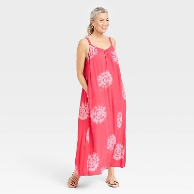 

Женское платье трапециевидной формы без рукавов - Knox Rose Light Red Tie-Dye, Красный