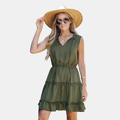 

Женское мини-платье с рюшами и завязками на шее — Cupshe-M-Green, Not available