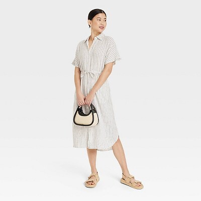 Women's Short Sleeve Linen Midi Shirtdress - A New Day