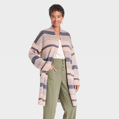 

Женский кардиган с открытым передом - Knox Rose Grey Striped, Серый