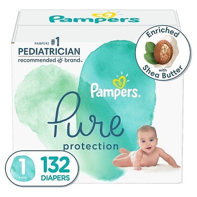 Огромная упаковка подгузников Pampers Pure Protection, размер 1, 132 карата