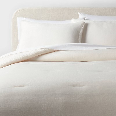 Full/Queen Cozy Faux Shearling Comforter and Sham Set Ivory - Threshold