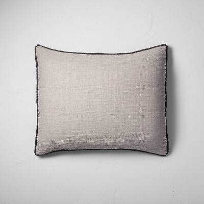 Текстурированная хлопковая подушка из шамбре King Sham Dark Grey - Casaluna