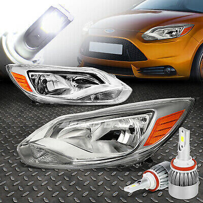 ПАРА ХРОМИРОВАННЫХ БОКОВЫХ ФАР С ЯНТАРНЫМ КОРПУСОМ + СВЕТОДИОДНАЯ ЛАМПА 6000K + ВЕНТИЛЯТОР ДЛЯ FORD FOCUS 12-14