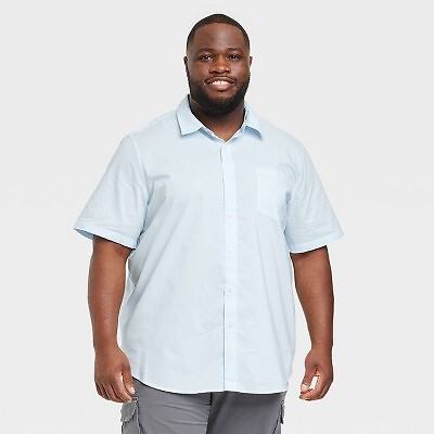 

Мужская рубашка на пуговицах с коротким рукавом Big - Tall — Goodfellow - Co Blue, Синий