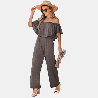 

Женский комбинезон с короткими рукавами и открытыми плечами — Cupshe-S-Gray, Not available