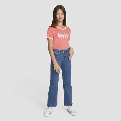 

Джинсы Levis для девочек со средней посадкой и широкими штанинами — средняя стирка, Medium wash