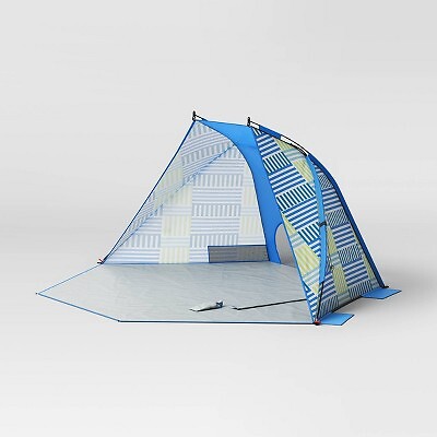 88''x102''' 2 People Beach Shelter Tent Broken Stripe Blue - Sun Squad