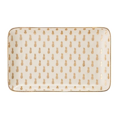 Bloomingville Teller Aruba eckig mit Ananas creme gold Keramik Geschirr Tablett