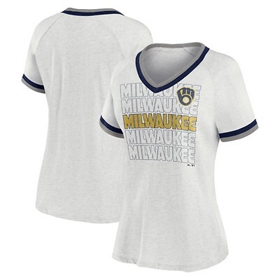 

MLB Milwaukee Brewers Женская модная футболка с коротким рукавом и V-образным вырезом, Not available