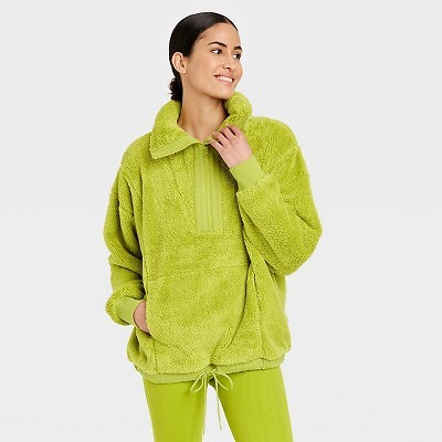 

Женский флисовый пуловер с высоким ворсом и молнией 1/2 — JoyLab Green, Зеленый