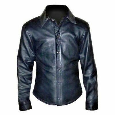 Men-039-s-Police-Uniform-Collared-Shirt-Genuine-Soft-Real-Leather