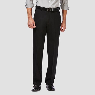 

Haggar Мужские повседневные брюки Premium No Iron Classic Fit Flat Front Flat Front — черные, Черный