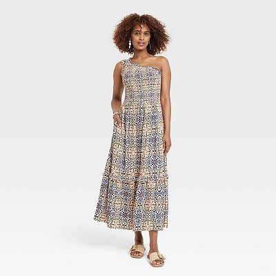 

Женское платье трапециевидной формы без рукавов на одно плечо - Knox Rose Tan Geometric M, Not available