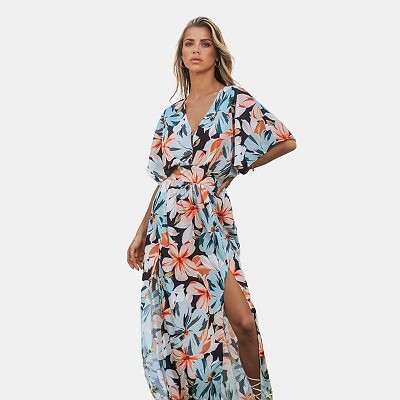 

Женское платье макси с V-образным вырезом и тропическим цветочным принтом — Cupshe--Multi, Not available
