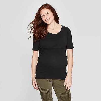 

Футболка для беременных с короткими рукавами и перекрестным вырезом - Isabel Maternity by Ingrid -, Черный