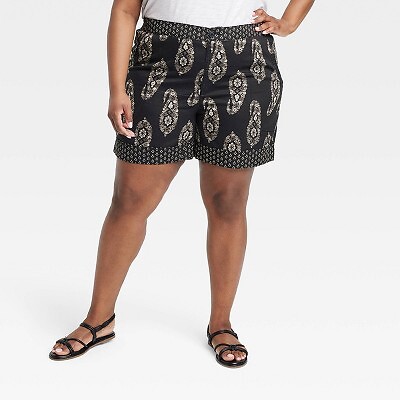 

Женские шорты свободного кроя с высокой посадкой без застежки — Knox Rose Black Paisley, Черный