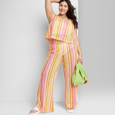 

Трикотажные расклешенные брюки с высокой посадкой для женщин - Wild Fable Warm Multi Striped, Not available