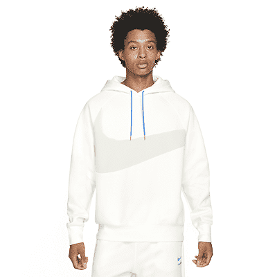 

Мужская толстовка с капюшоном Nike Sportswear Swoosh Tech Fleece белого/серого цвета (DD8222 133), White/gray/blue