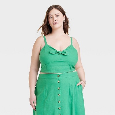 

Женская укороченная майка с завязкой спереди — универсальная нить, зеленая, Зеленый