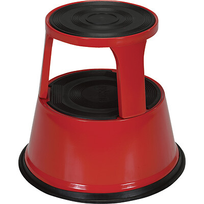 Red Plastic Rubber Base Rolling 2-Step Stool Kitchen Bedroom Bathroom Household