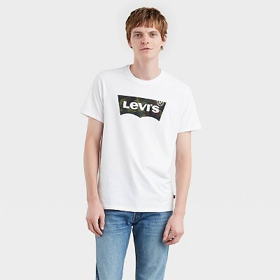 

Мужская футболка Levis Classic Fit с коротким рукавом с камуфляжным принтом «летучая мышь» и круглым вырезом с логотипом -, Белый